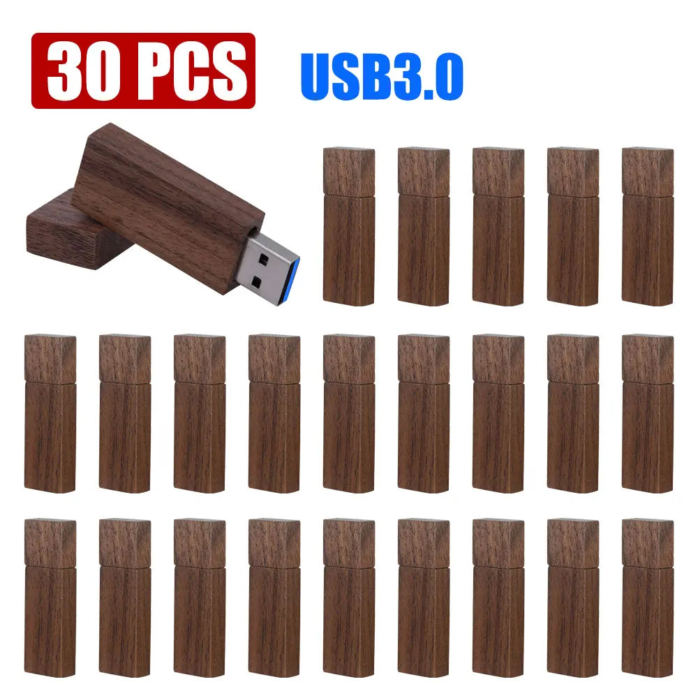 30-Pack Wooden USB 3.0 Flash Drives Custom Logo 16–128GB USB Flash Drive PRIMED 16 GB Walnut