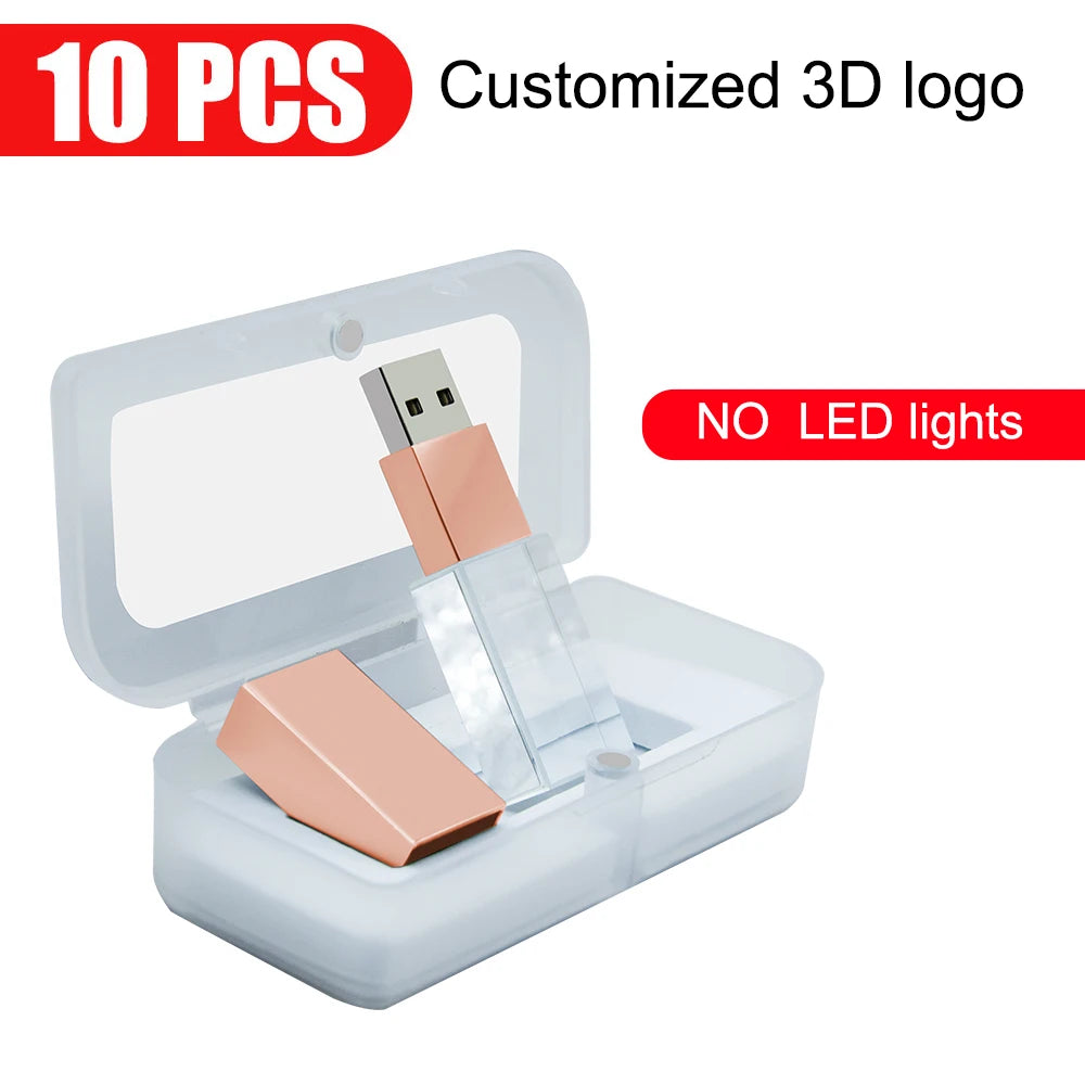 10-Pack 128GB Crystal LED USB Flash Drives | Free Custom Logo USB Flash Drive PRIMED 4GB rose-box no led