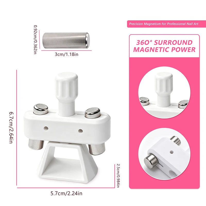 Gyro Cat Eye Nail Magnet Tool – Glass Bead 8×30mm Rotatable Nail Art Magnet Tool PRIMED White WIthMagnet-1Pc
