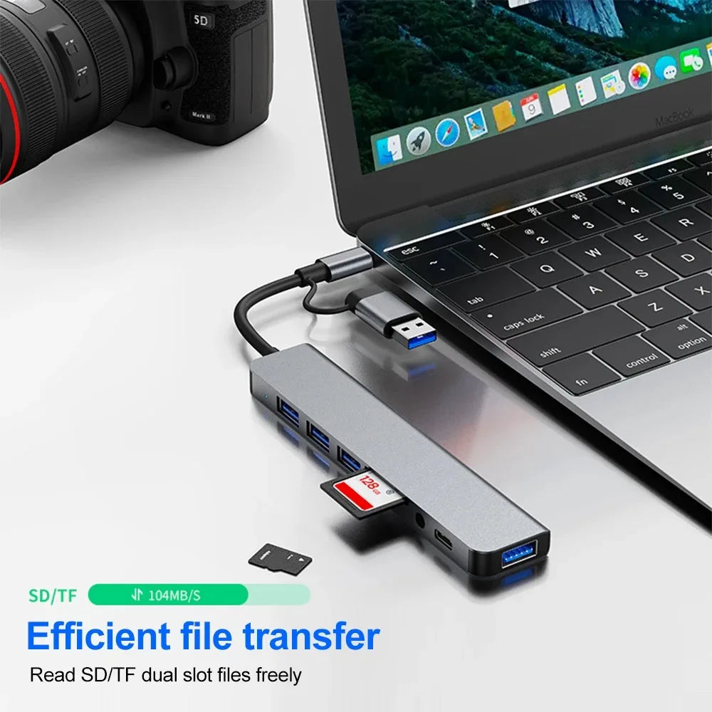 8-in-2 USB-C Hub Dock – USB 3.0, Audio & SD Card Reader USB-C Dock Hub PRIMED