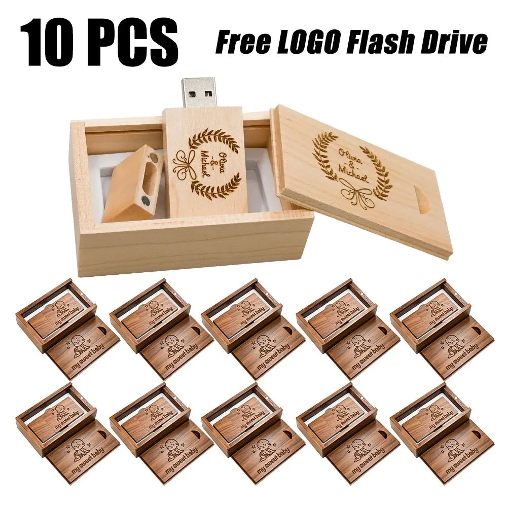 10-Pack Custom Logo Wooden USB Flash Drive 4GB–32GB USB 2.0 Custom USB Flash Drive PRIMED