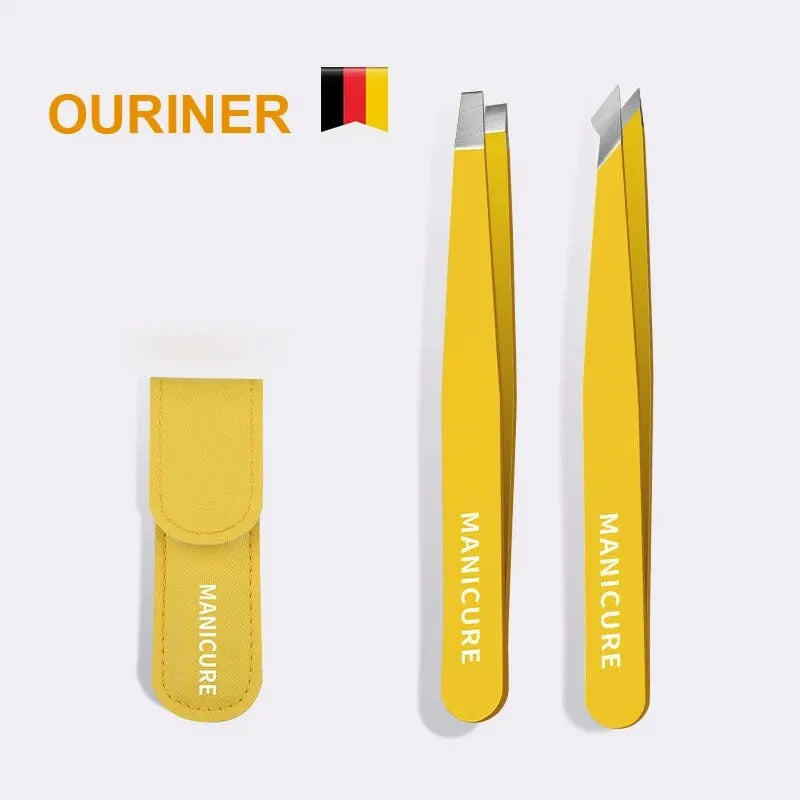 Stainless Steel Slanted Eyebrow Tweezers – Colorful Set
