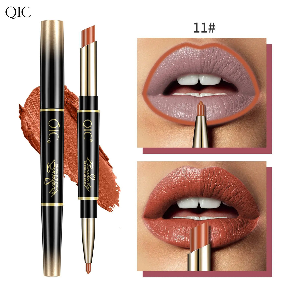 QIC 2-in-1 Waterproof Matte Lip Liner & Lipstick Pencil Lip Liner Lipstick PRIMED