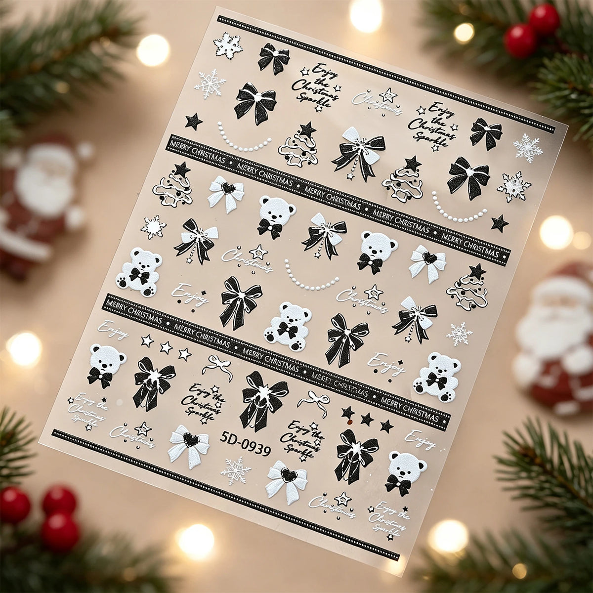 5D Christmas Nail Art Stickers – Bear, Snowflake & Tree Decals Nail Art Stickers PRIMED