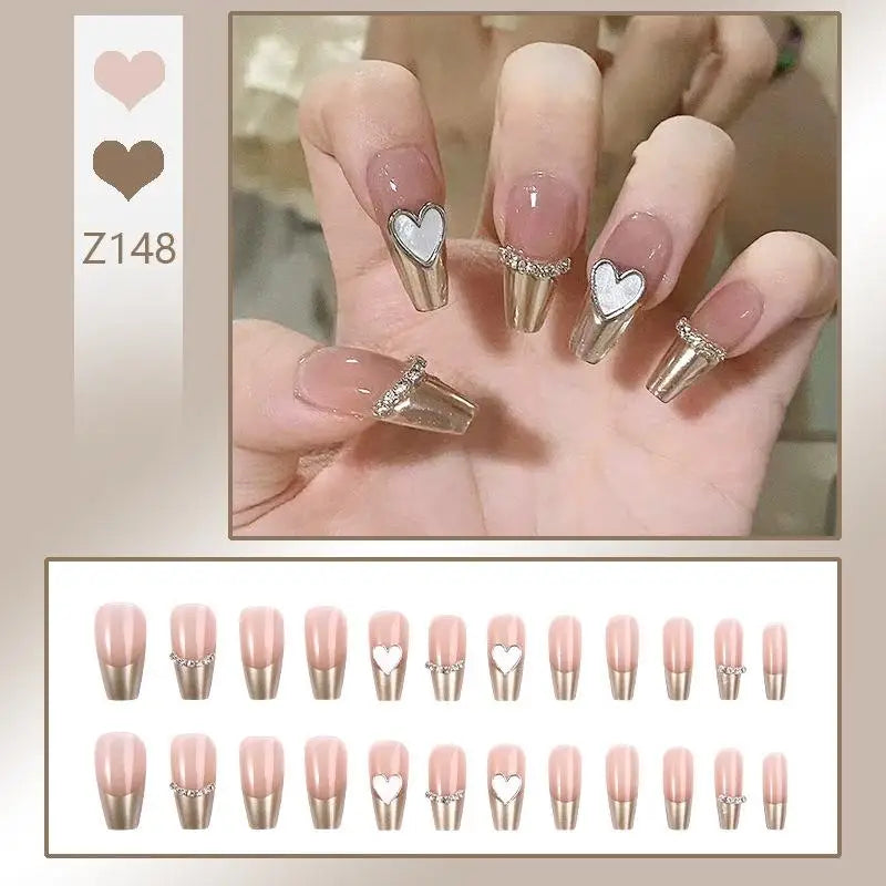 French Press On Nails Set – 24 Short Acrylic Tips with Glue