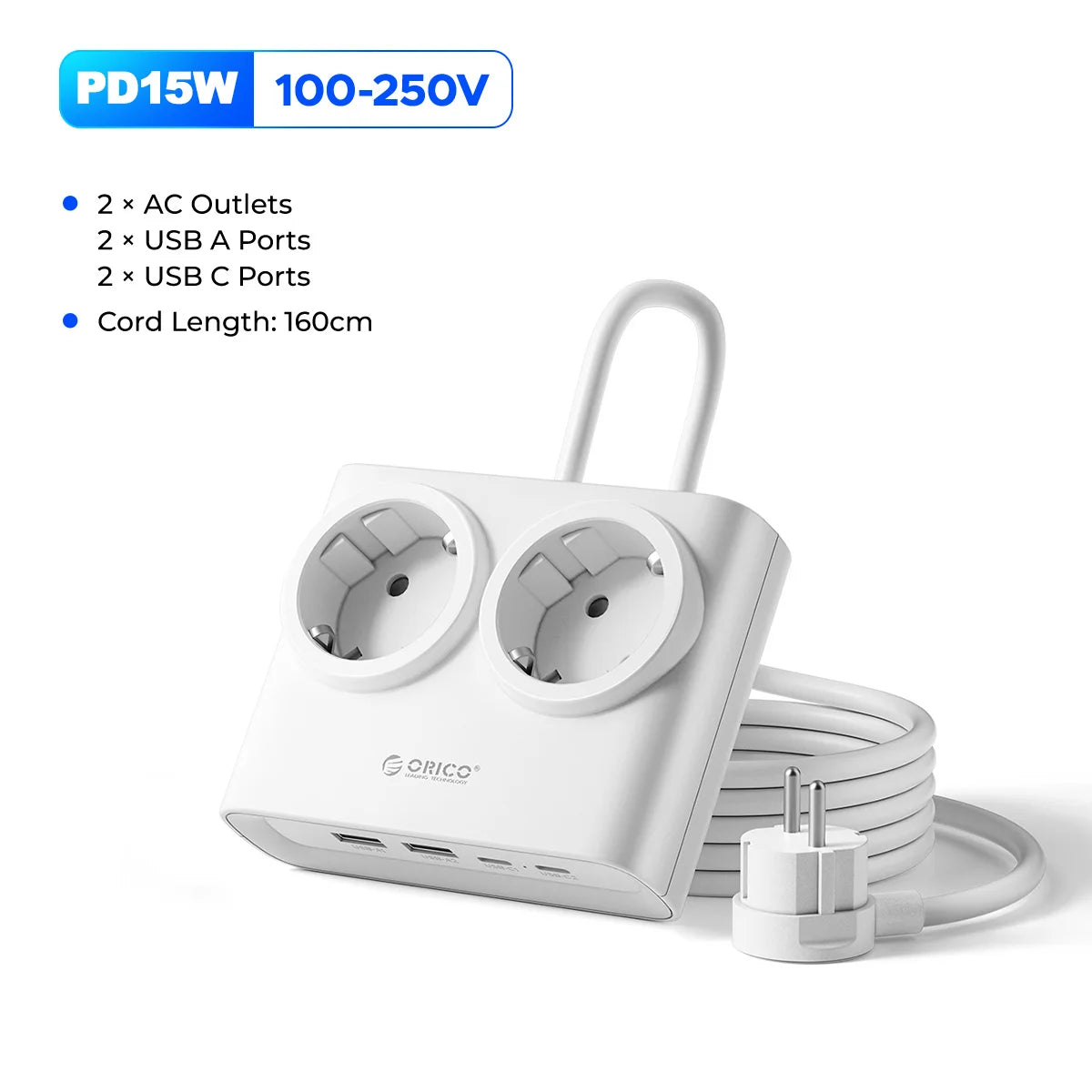 ORICO PD 15W Power Strip 2 USB-C 2 AC 2 USB-A EU Desk Charger Desktop Power Strip PRIMED 15W White China Mainland EU Plug