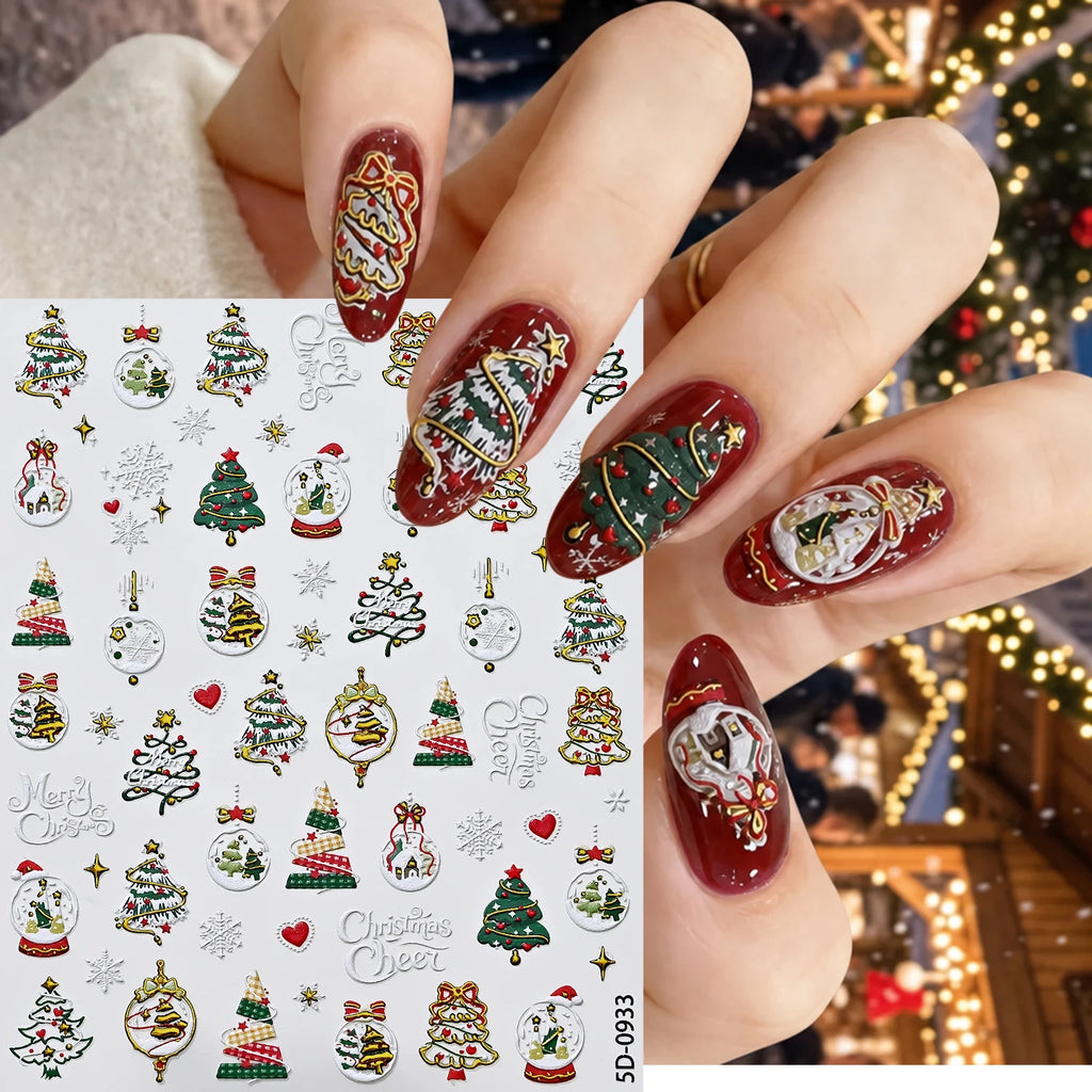 5D Gold Christmas Nail Art Stickers – 3D Snowflake Decals Nail Art Stickers PRIMED