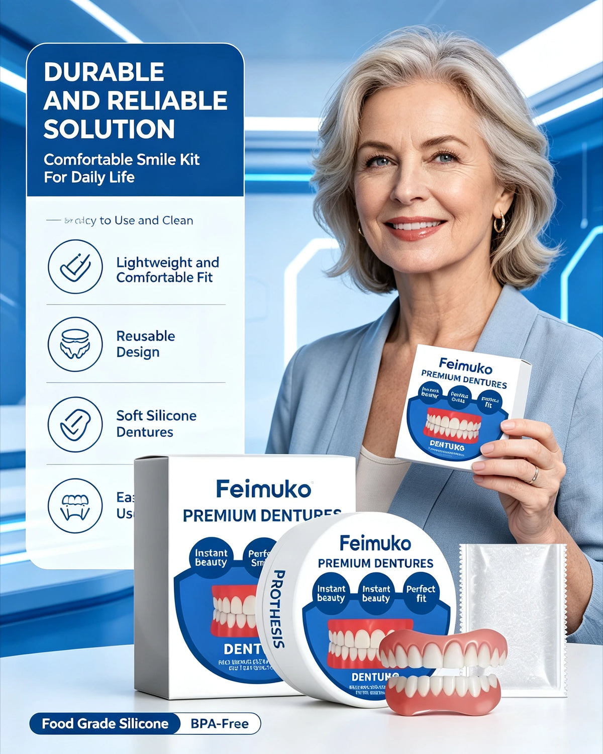 Soft Silicone Snap-On Dentures Full Set – Upper & Lower Teeth