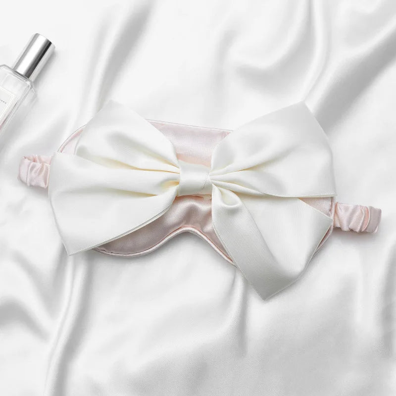 Silk Bow Sleep Eye Mask for Women – Light-Blocking & Travel
