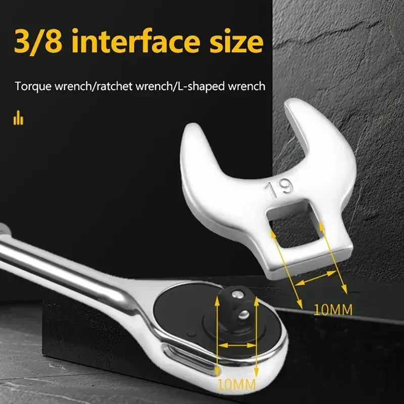 8-Pc Metric Crowfoot Wrench Set 3/8" Drive 10–19mm