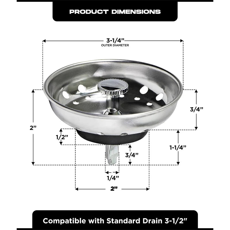 Stainless Steel Kitchen Sink Strainer & Stopper 3.5" Drain Sink Strainer PRIMED