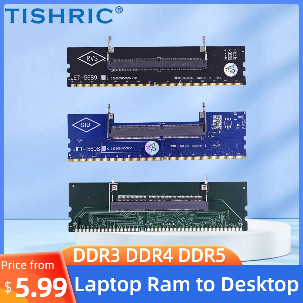 TISHRIC SO-DIMM to DIMM Adapter DDR3 DDR4 DDR5 RAM Converter RAM Adapter Card PRIMED