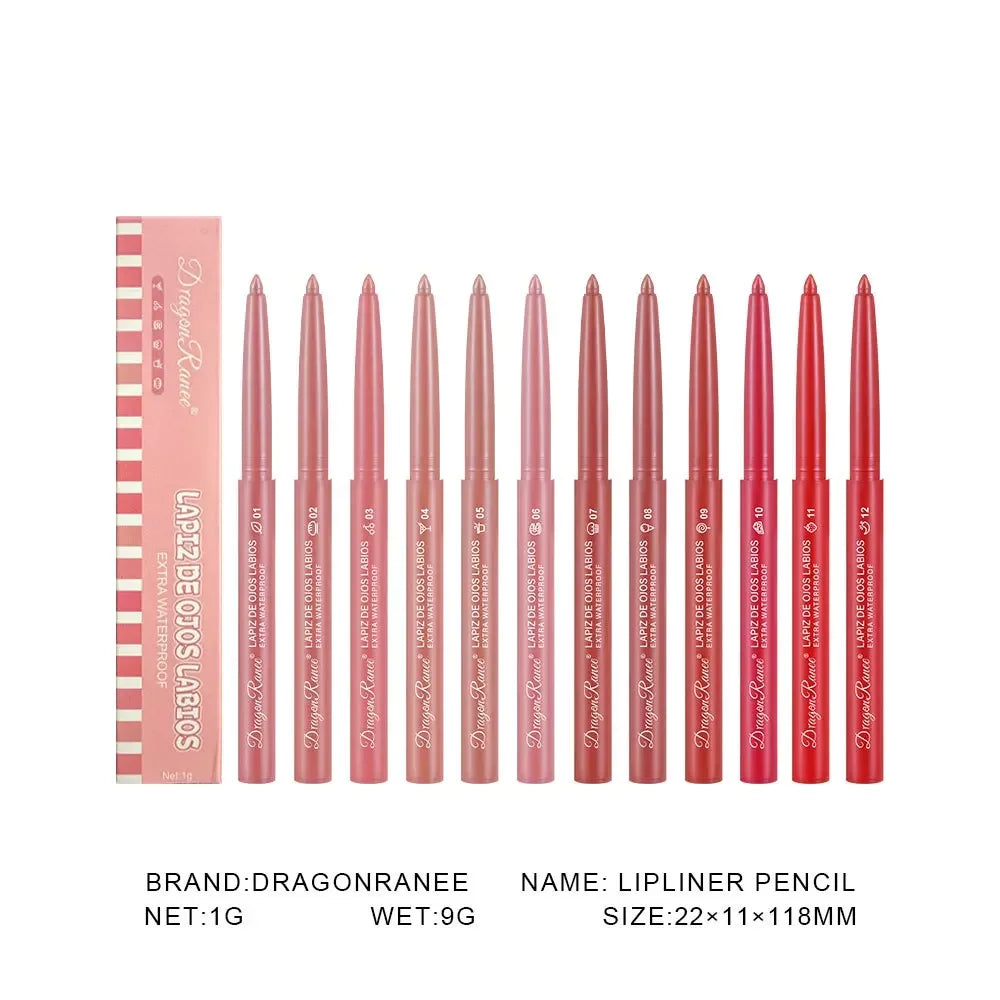 Dragon Ranee 12-Color Matte Lip Liner Pen – Waterproof & Long-Lasting Lip Liner Pen PRIMED