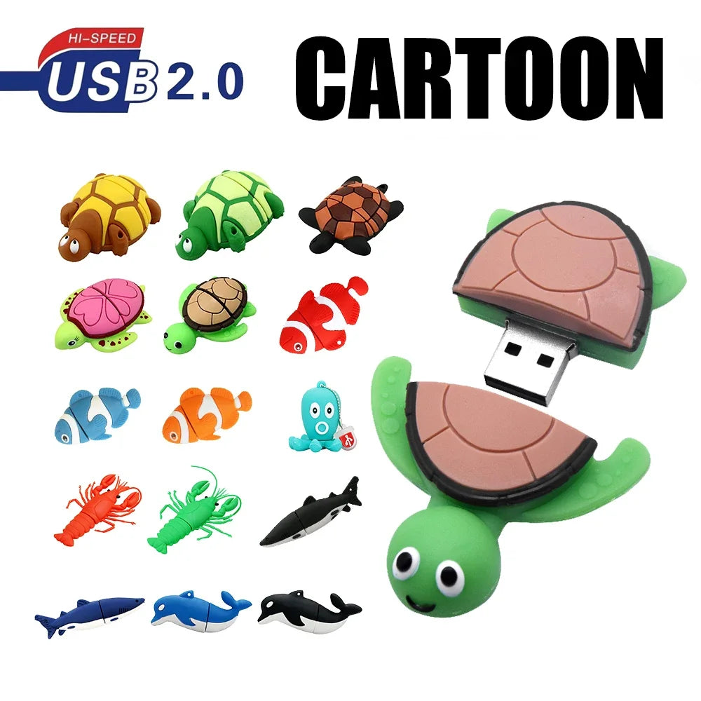Cartoon Animal USB Flash Drive Fish Turtle Dolphin 4–64GB Gift USB Flash Drive PRIMED