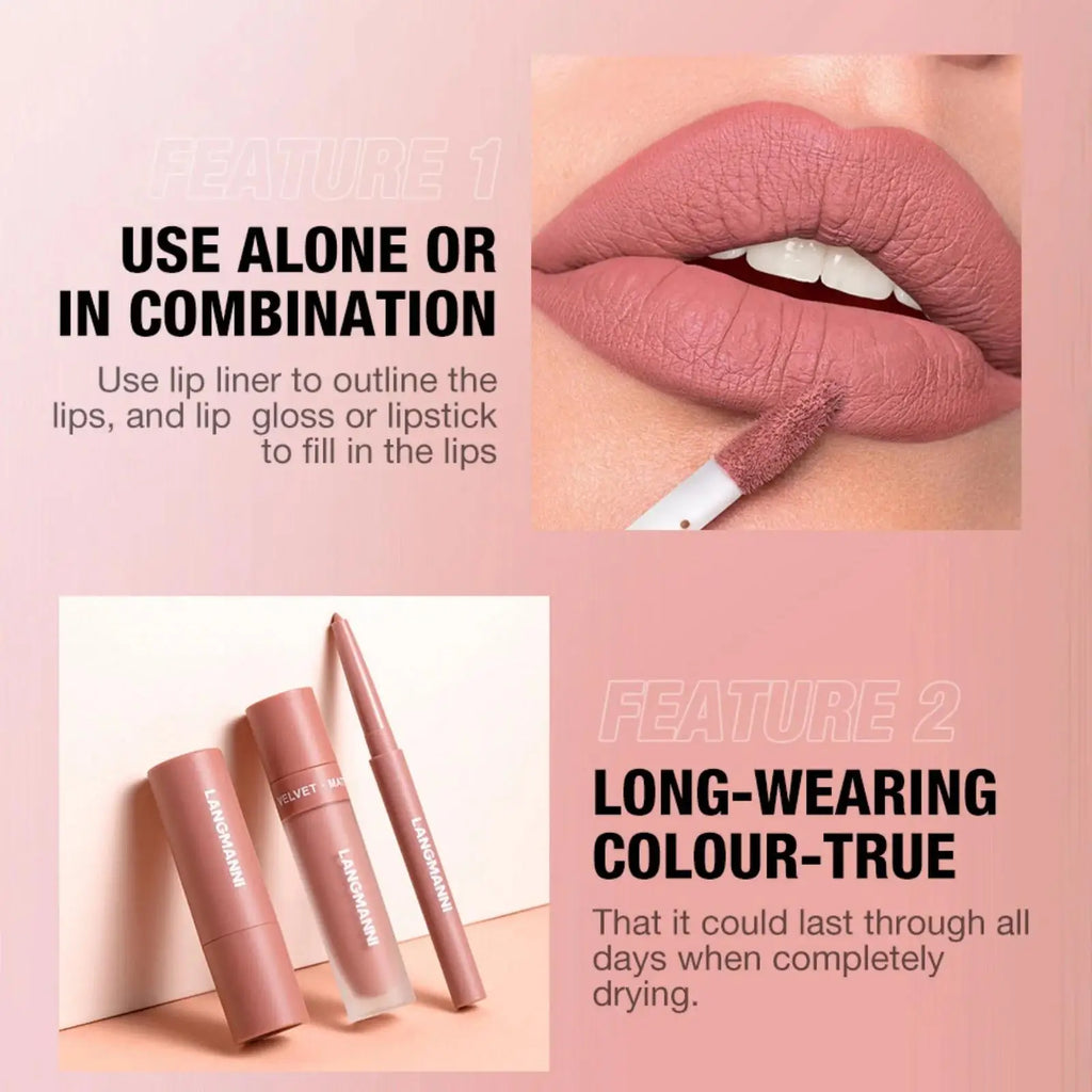 LANGMANNI 3-Piece Matte Lipstick & Lip Liner Kit – Long Wear Lip Makeup Kit PRIMED