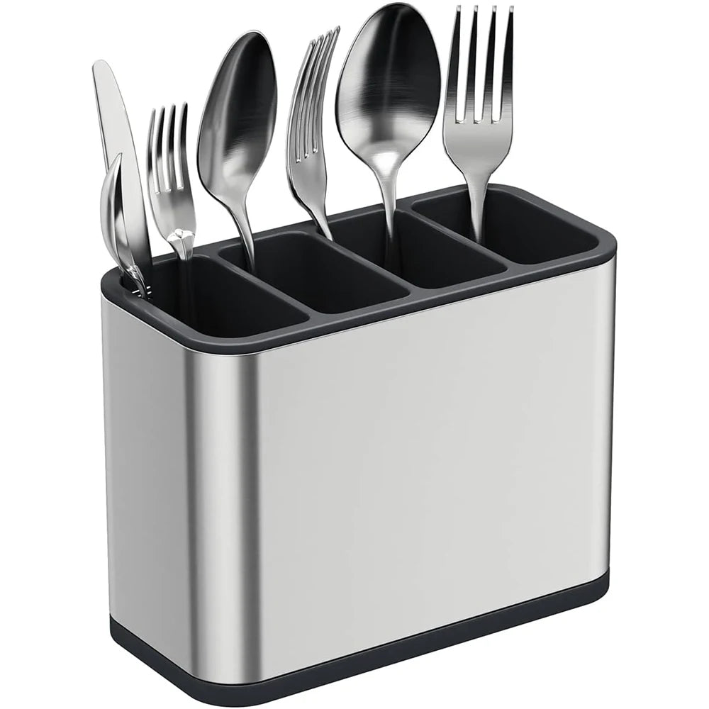 Stainless Steel Silverware Caddy & Utensil Drying Rack 4 Compartments Cutlery Organizer PRIMED