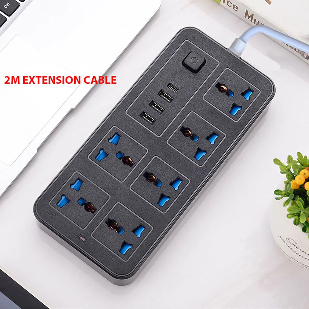Universal Power Strip EU/US/UK | USB-C Port & 2m Cord Power Strip PRIMED Black EU