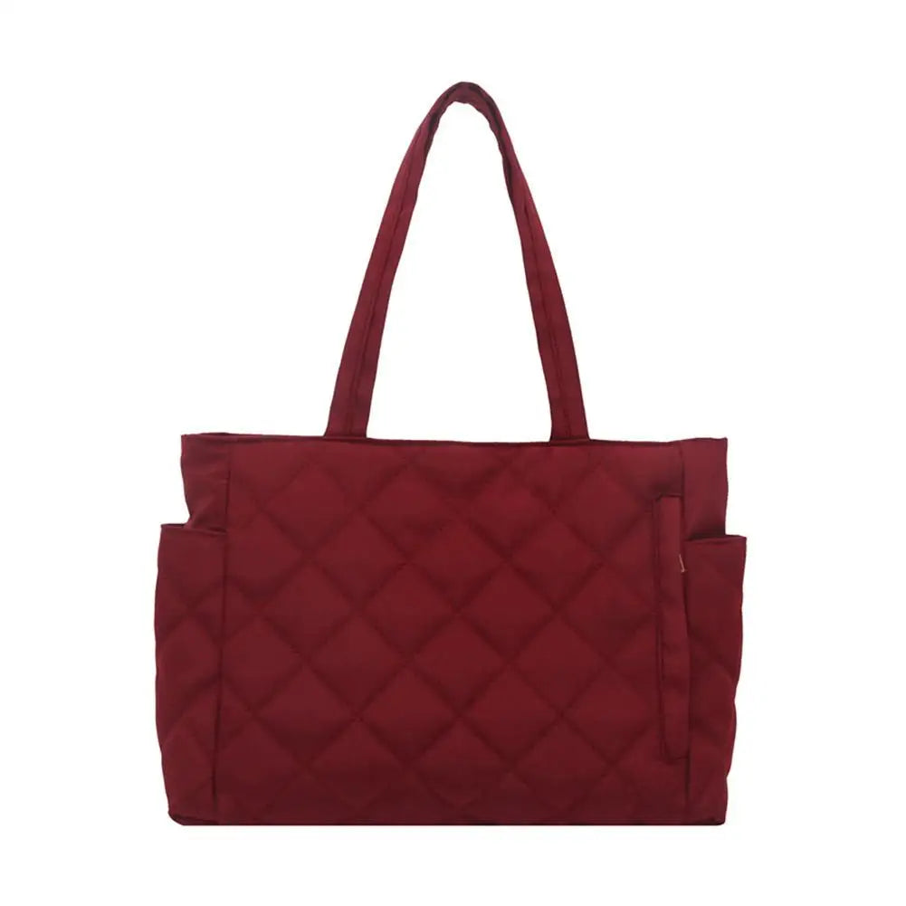 Women's Multi-Pocket Quilted Shoulder Bag | Large Tote Shoulder Tote Bag PRIMED Red