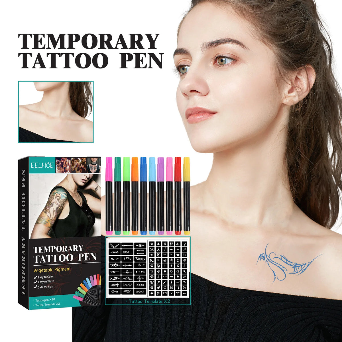 10-Color Temporary Face & Body Paint Pen Set – Waterproof