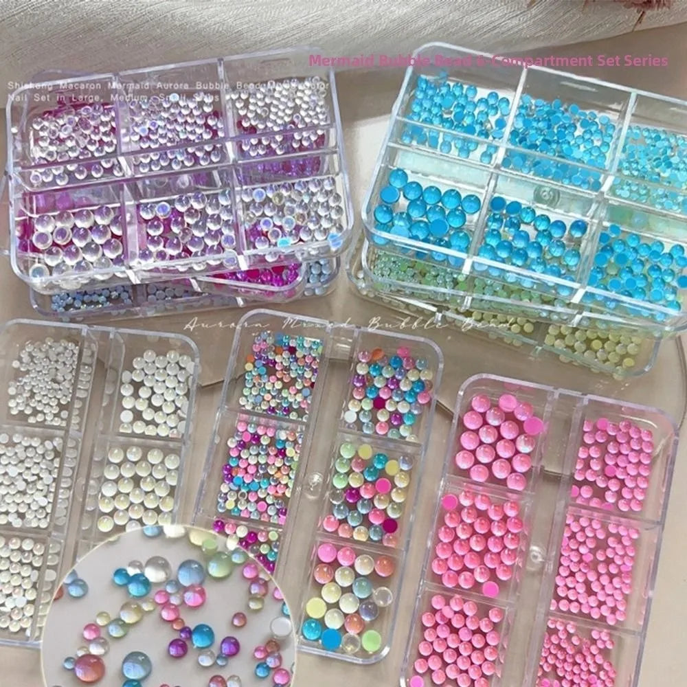 Mermaid Bubble Beads Nail Charms – Aurora Rainbow Glitter Nail Art Charms PRIMED