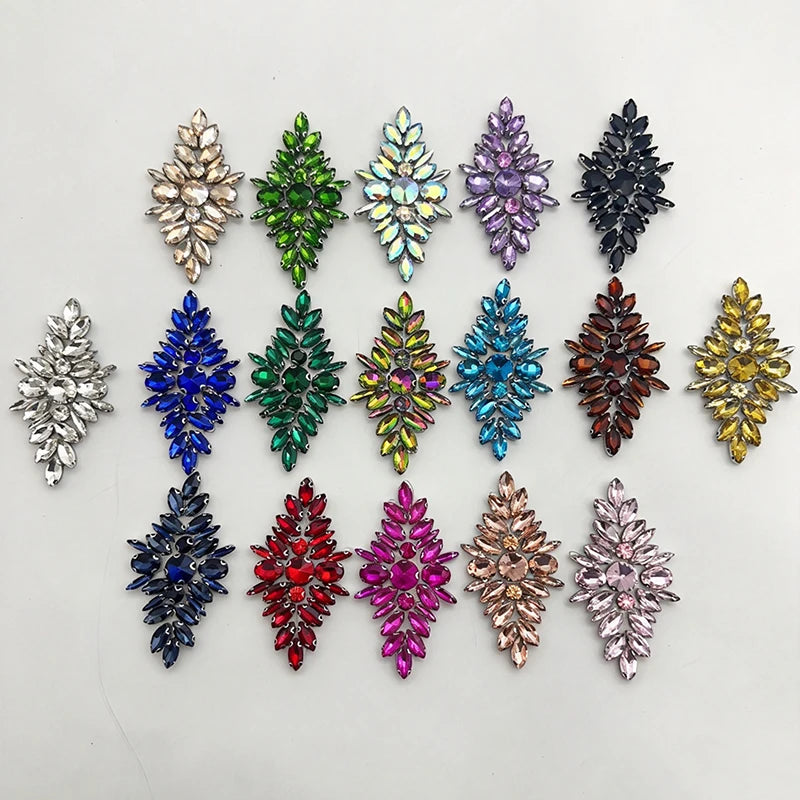 Iron-On Rhinestone Floral Applique – Crystal Patch for Bridal DIY