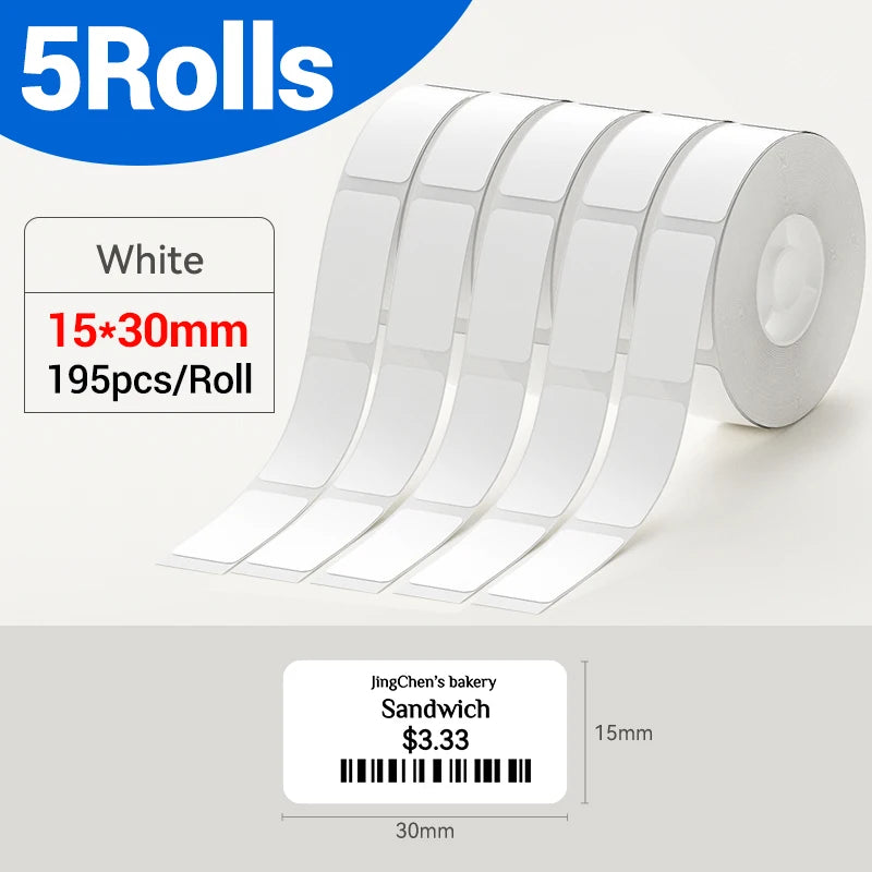 Niimbot Waterproof Label Rolls for D11 D110 D101 H1S Printer Thermal Label Rolls PRIMED 5Rolls 15x30mm