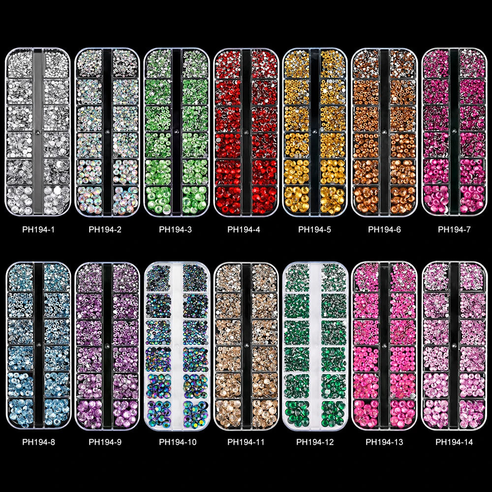 2000Pcs Flat Back Crystal Rhinestones Mix SS6–SS30 Nail Art Nail Art Rhinestones PRIMED