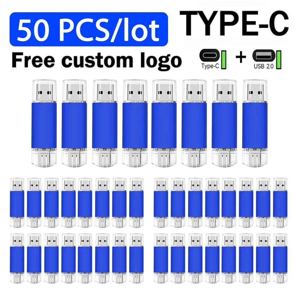 50-Pack Custom Logo USB Flash Drives – USB-C & USB 2.0 USB Flash Drive PRIMED