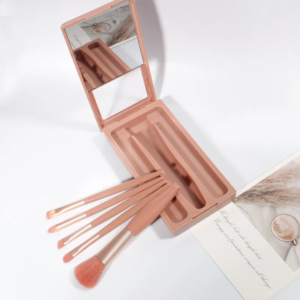 5-Piece Travel Makeup Brush Set with Mirror & Case