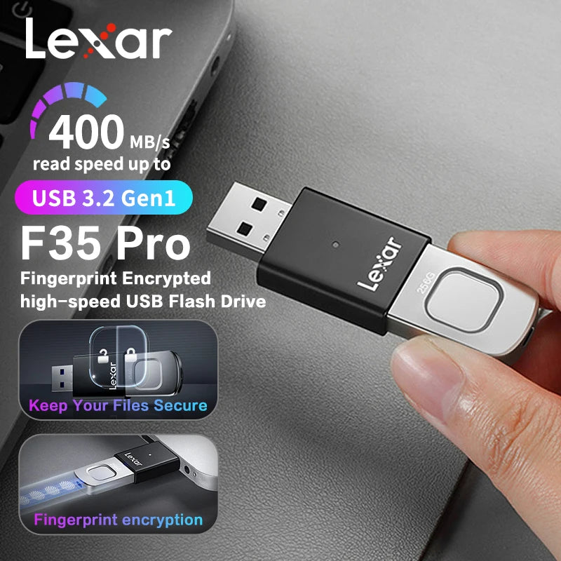 Lexar F35 Pro Fingerprint USB 3.2 Flash Drive 256-bit AES Encrypted USB Drive PRIMED 256GB