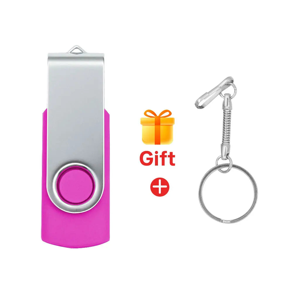 Rotatable Colorful USB 2.0 Flash Drive 8GB–128GB Metal Pen Drive USB Flash Drive PRIMED 4GB Pink