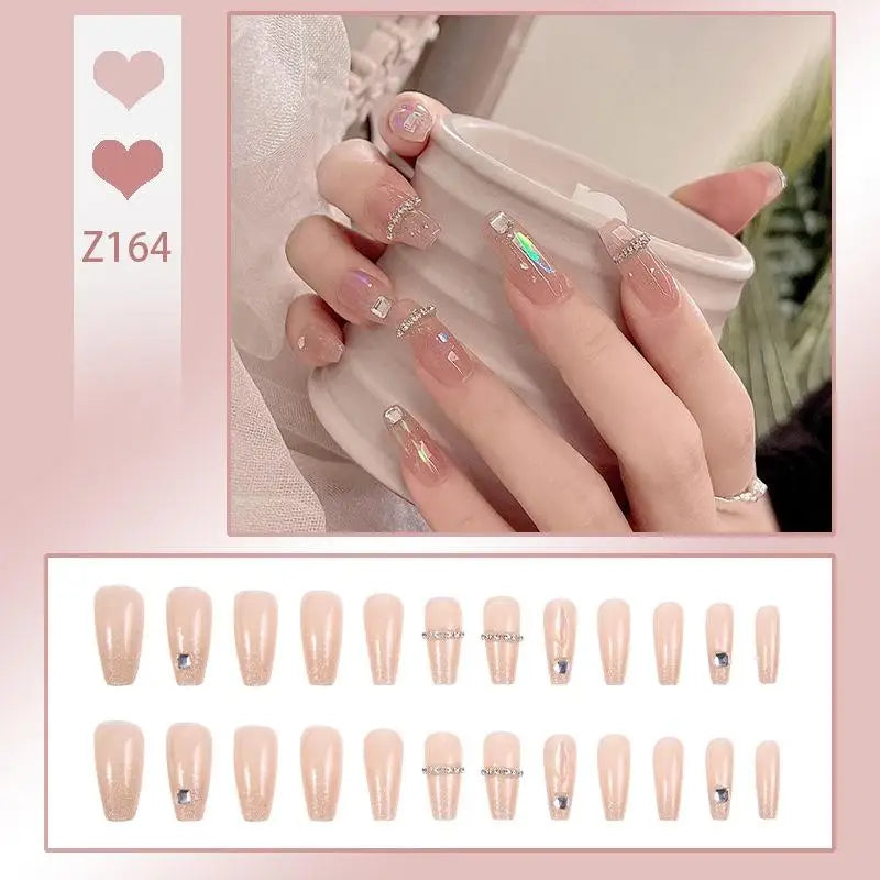 French Press On Nails Set – 24 Short Acrylic Tips with Glue