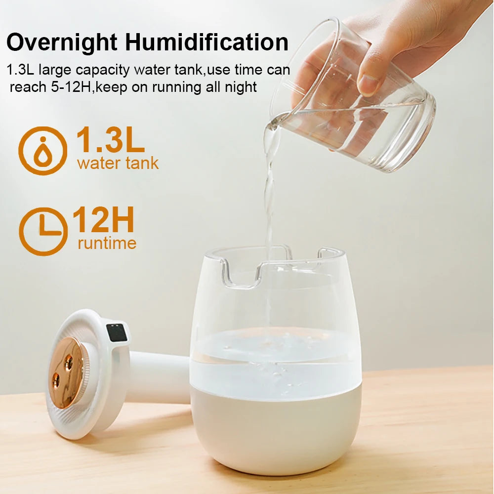 1.3L USB Cool Mist Humidifier – Dual Nozzle & Night Light
