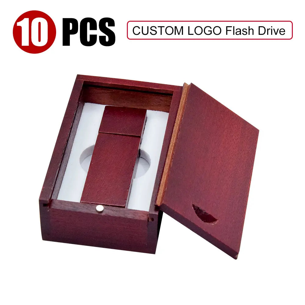 10-Pack Wooden USB Flash Drives Custom Logo 16–128GB Gift Box USB Flash Drive Set PRIMED 4GB Rose-box