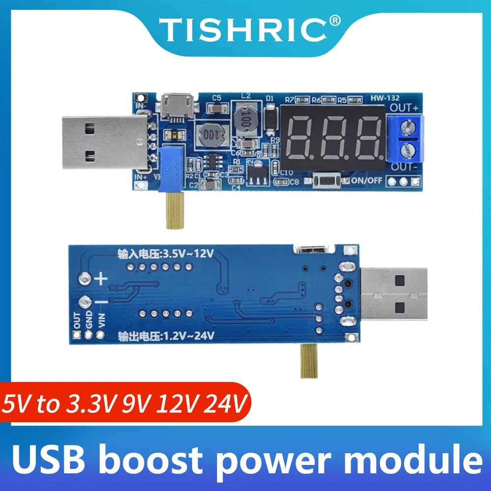 TISHRIC USB DC Boost Buck Converter 5V to 1.2V–24V Module