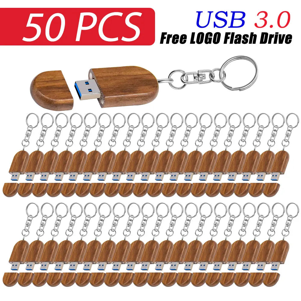 50-Pack Bamboo USB 3.0 Flash Drives 4–128GB | Custom Logo USB Flash Drive PRIMED 64 GB Walnut USB 3.0