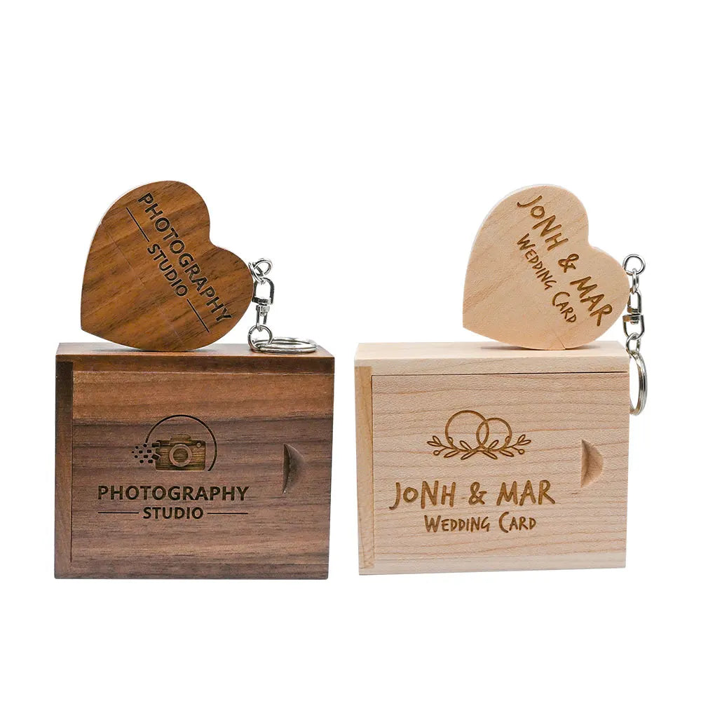 10-Pack Wooden Heart USB Flash Drives 16–128GB Custom Logo USB Flash Drive PRIMED