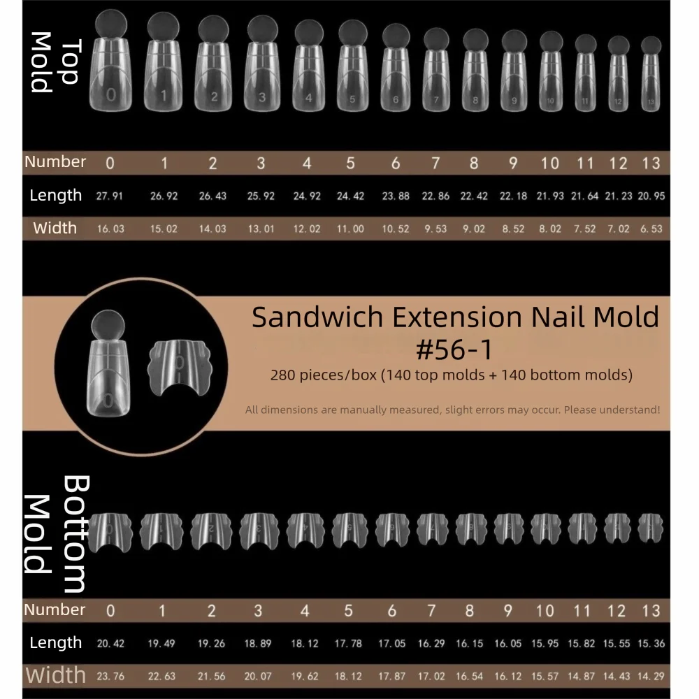 280pcs Reusable Dual Nail Forms – 14 Sizes, Square & Oval