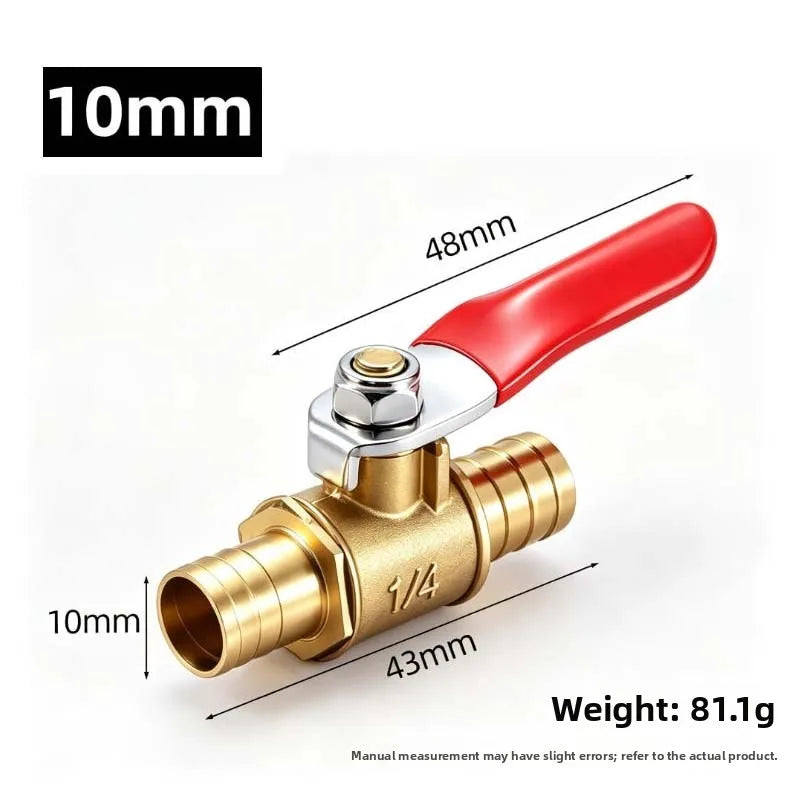 4pcs Brass Ball Valve 6–12mm Twin Barbed High-Flow Hose Brass Ball Valve PRIMED