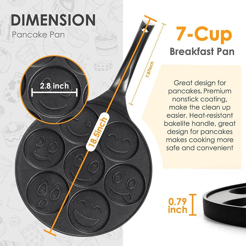 LMETJMA Smiley Face Pancake Pan – 7-Face Non-Stick Griddle Non-Stick Pancake Pan PRIMED