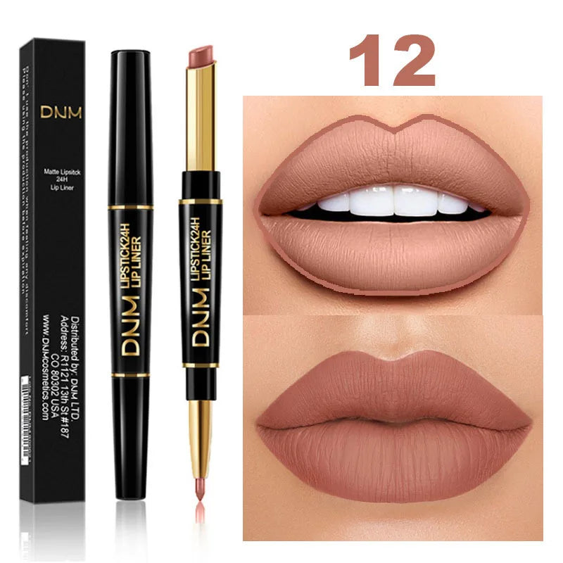 DNM 2-in-1 Matte Lip Liner & Lipstick Pencil – Waterproof Lip Liner Pencil PRIMED