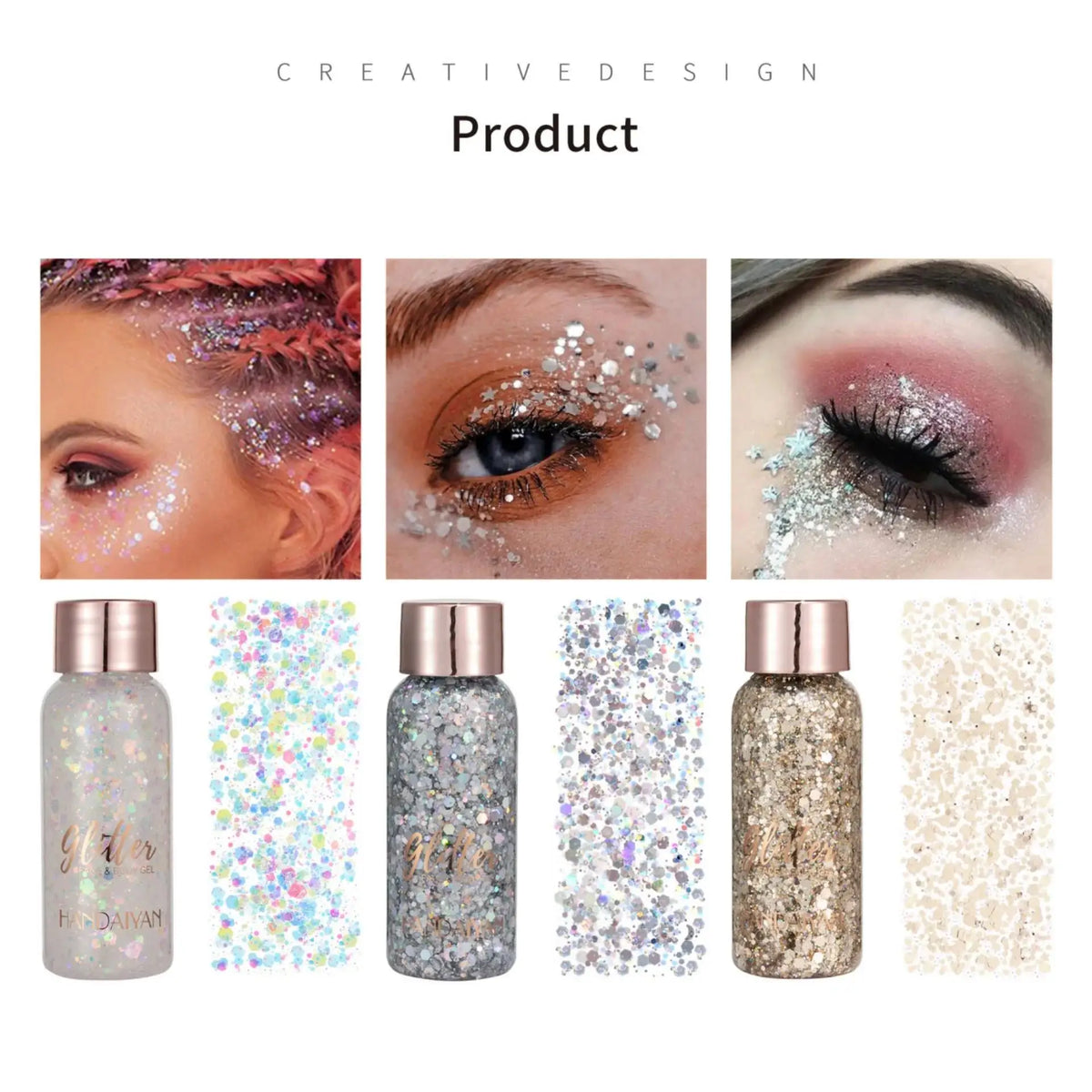 HANDAIYAN 9-Shade Glitter Gel for Face, Body, Hair & Nails Glitter Body Gel PRIMED