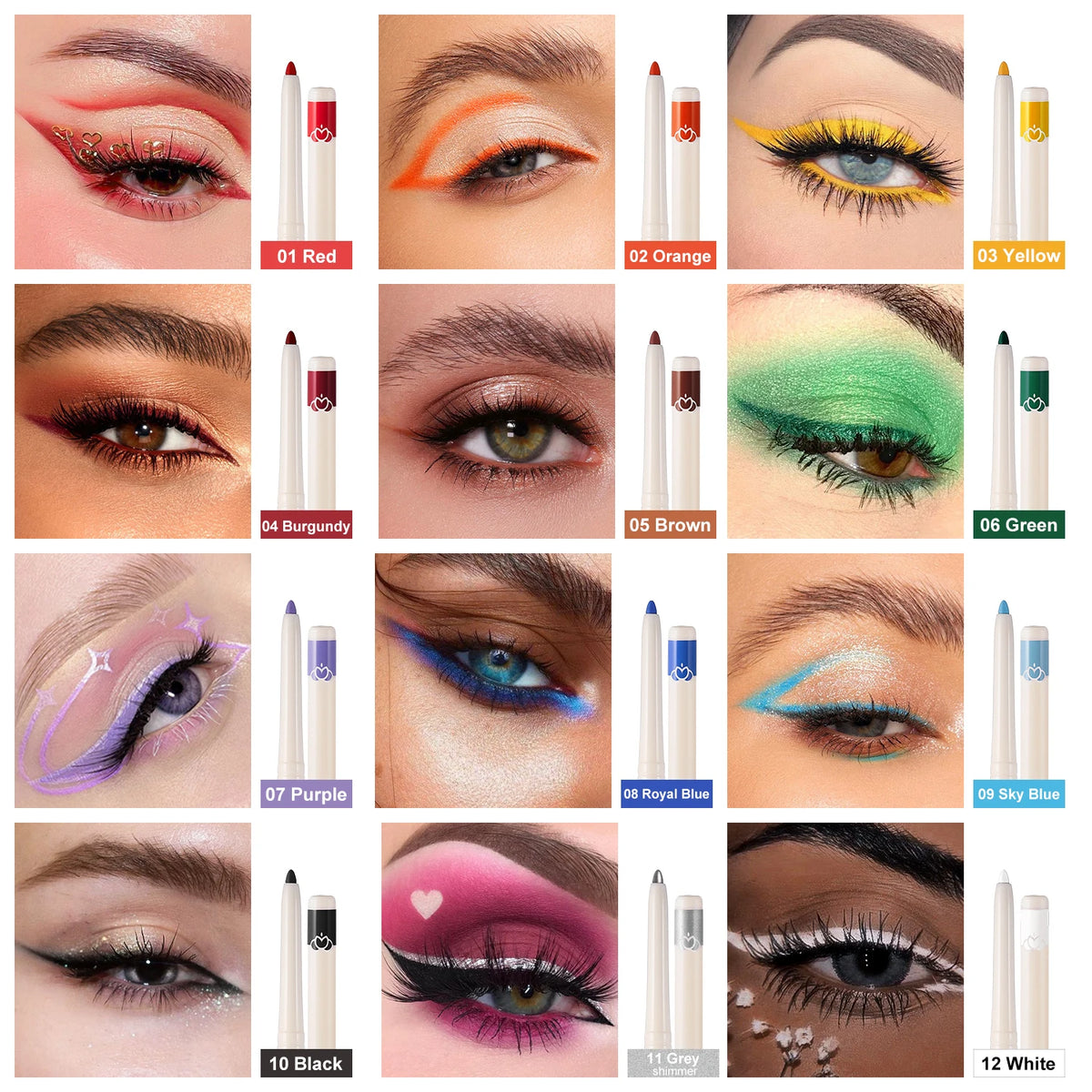 Waterproof Gel Eyeliner Pencil – 12 Colors Matte & Shimmer