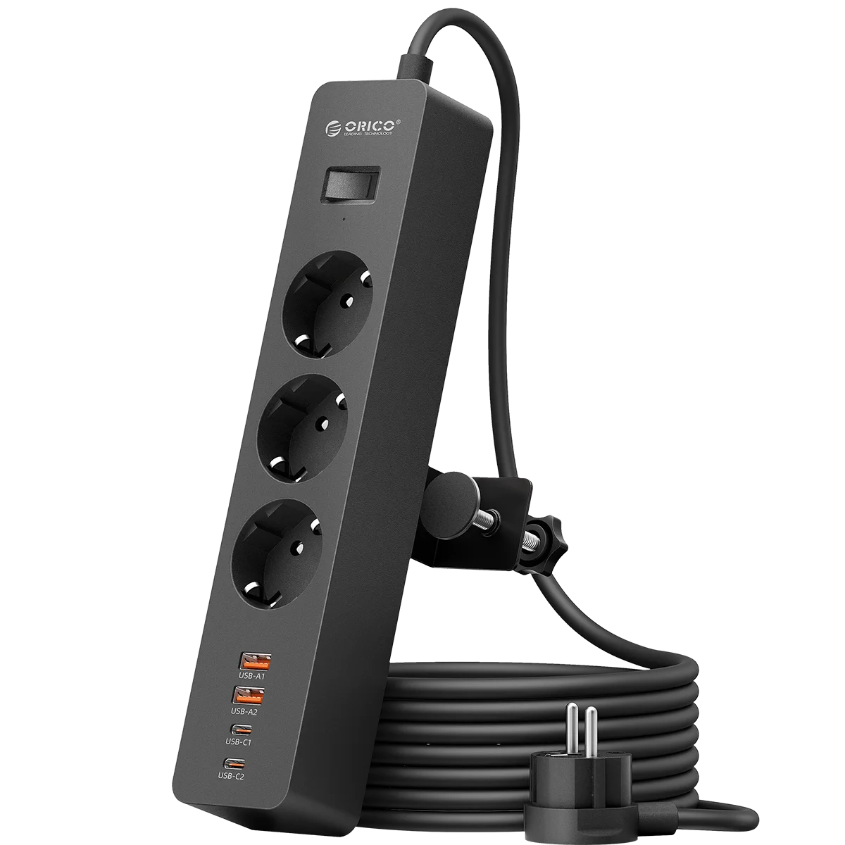 ORICO EU Desk Clamp Power Strip PD20W | 3 AC 4 USB Ports Desk Clamp Power Strip PRIMED 3M 3A2U2C Black China Mainland EU Plug