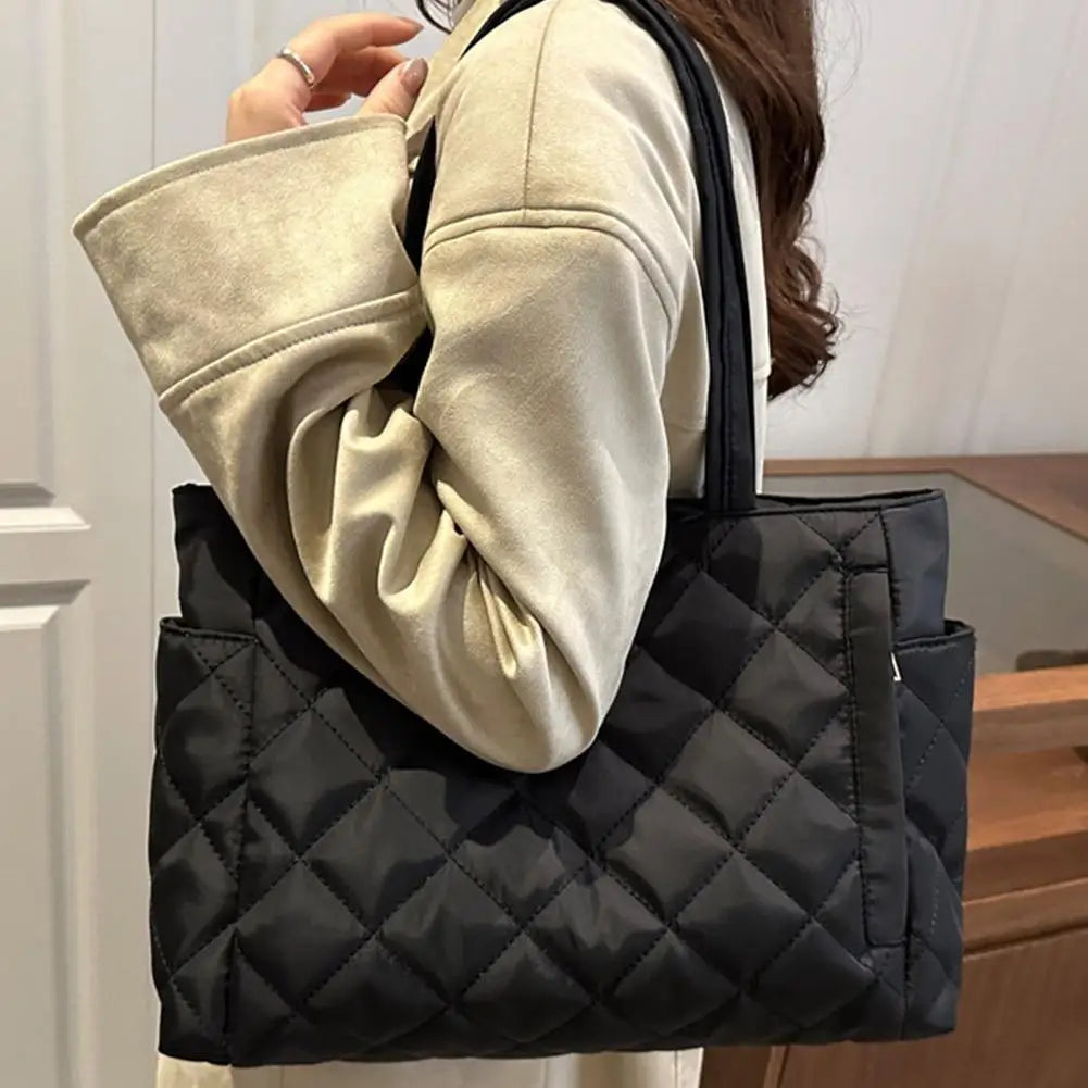 Women's Multi-Pocket Quilted Shoulder Bag | Large Tote Shoulder Tote Bag PRIMED