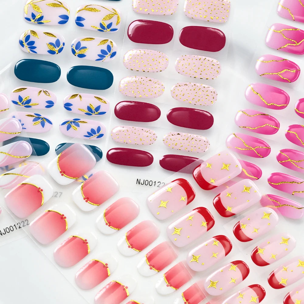 Semi-Cured UV Gel Nail Stickers – French Full Cover Waterproof