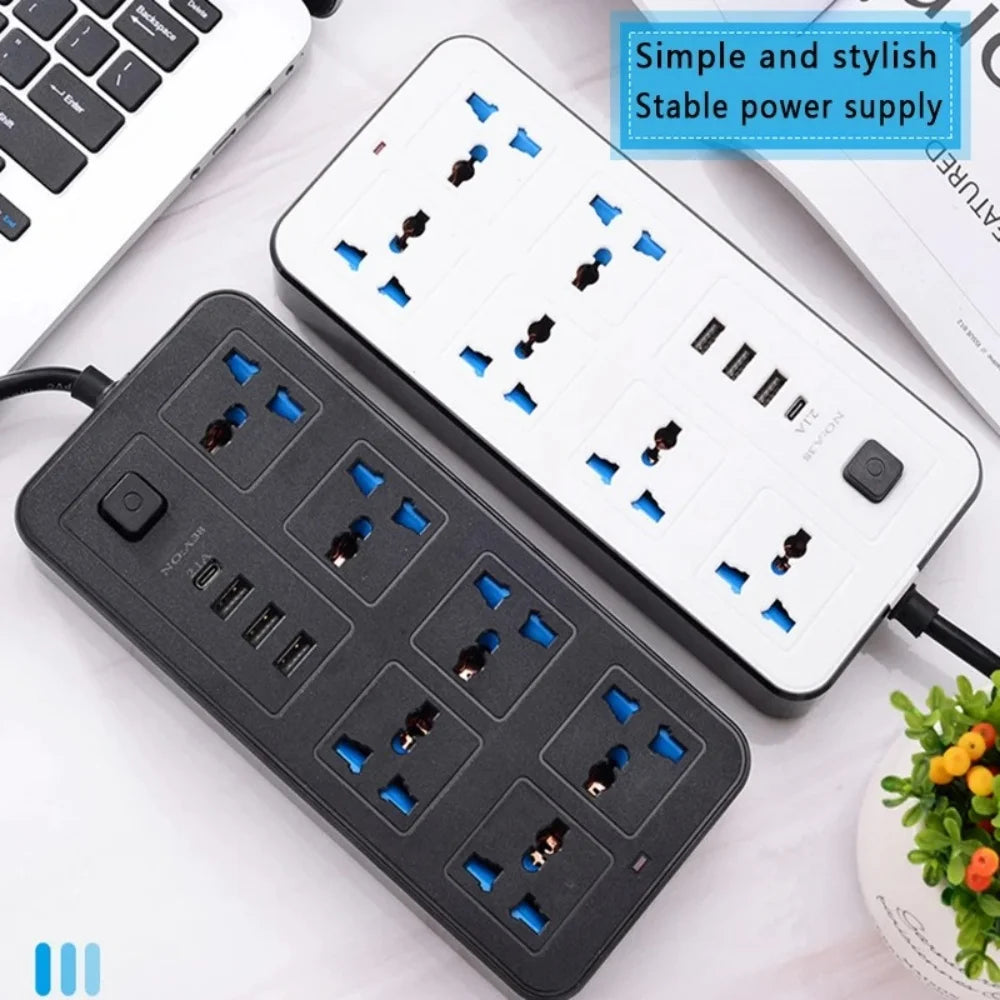 Universal Power Strip EU/US/UK | USB-C Port & 2m Cord Power Strip PRIMED