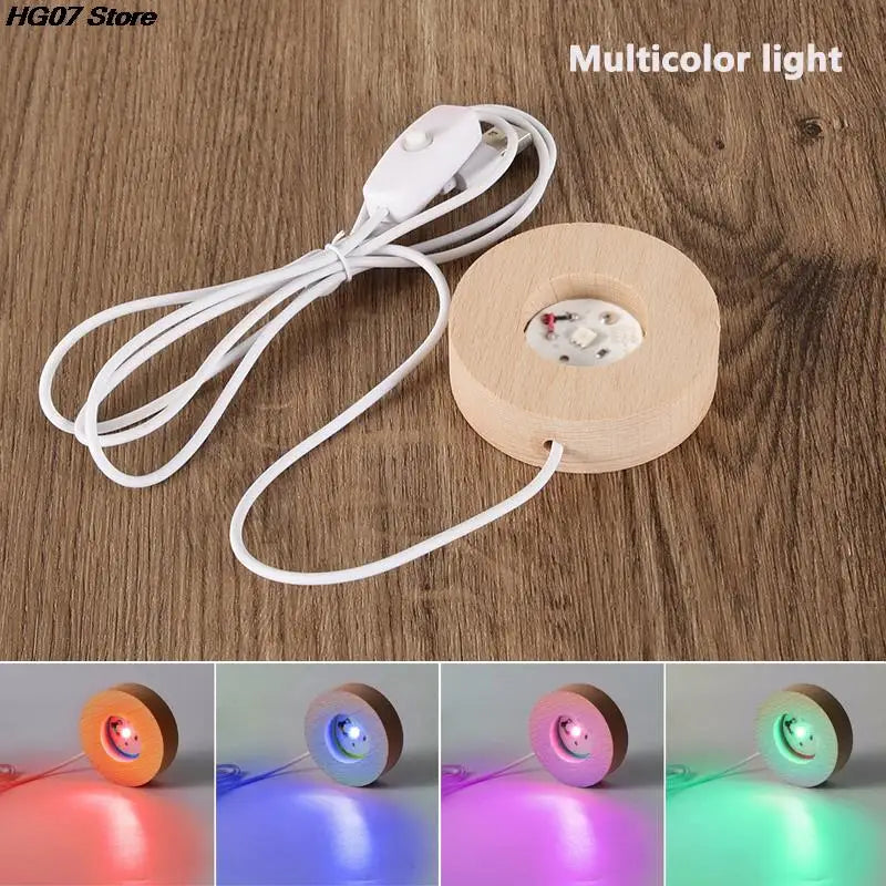 USB Wooden LED Light Base 6cm | Rotating Display Stand LED Display Stand PRIMED