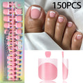 150Pcs Press-On Toenails French Square Tips – Grey & White