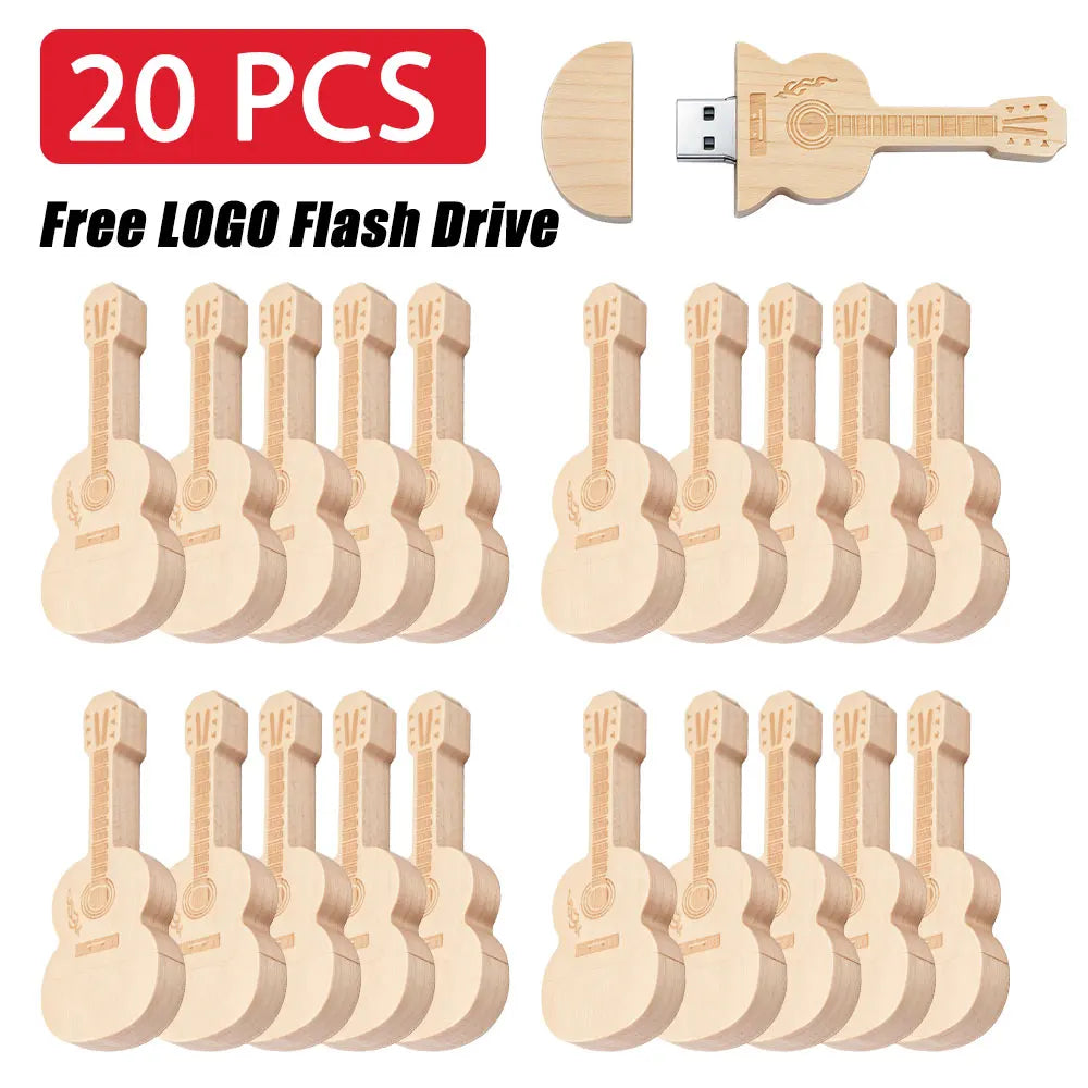 Wooden Guitar USB Flash Drive 20-Pack | Custom Logo 4–64GB Custom USB Flash Drive PRIMED 16 GB Maple